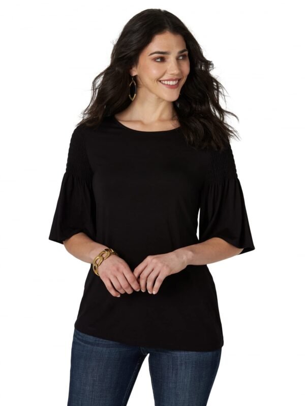 Women's 3/4 Sleeves Smocked Shoulder Knit Top