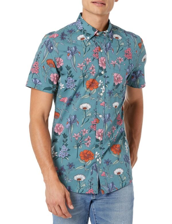 Men's Slim-Fit Short-Sleeve Printed Poplin Shirt