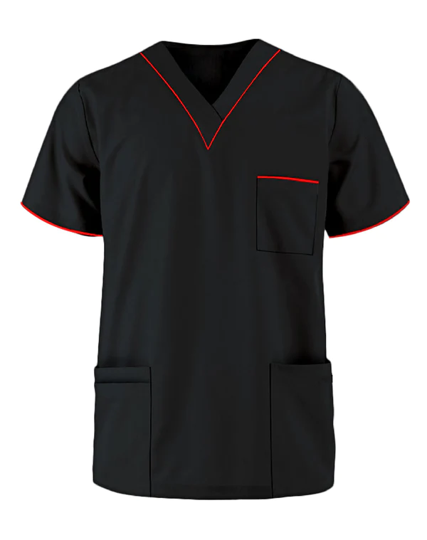 black scrub top with red detailing-Scrub suits